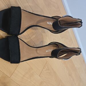 Coach Black Suede Open-Toe Ankle-Strap Heels